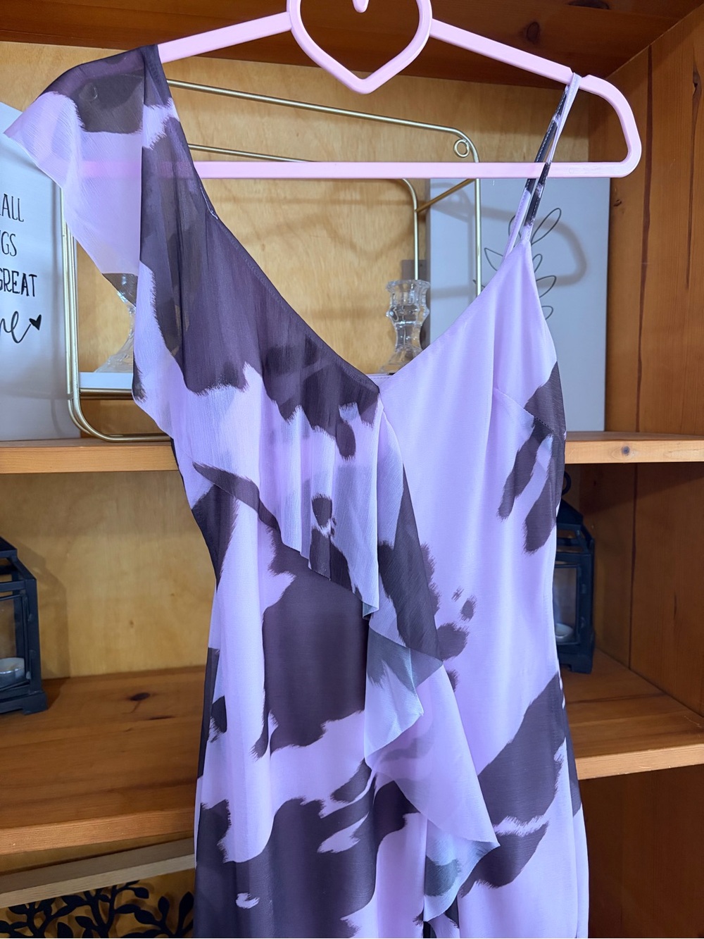 ASOS Lilac Abstract Print Ruffle Midi Dress Side Slit Y2K New Size 6 Fairycore - Picture 5 of 8